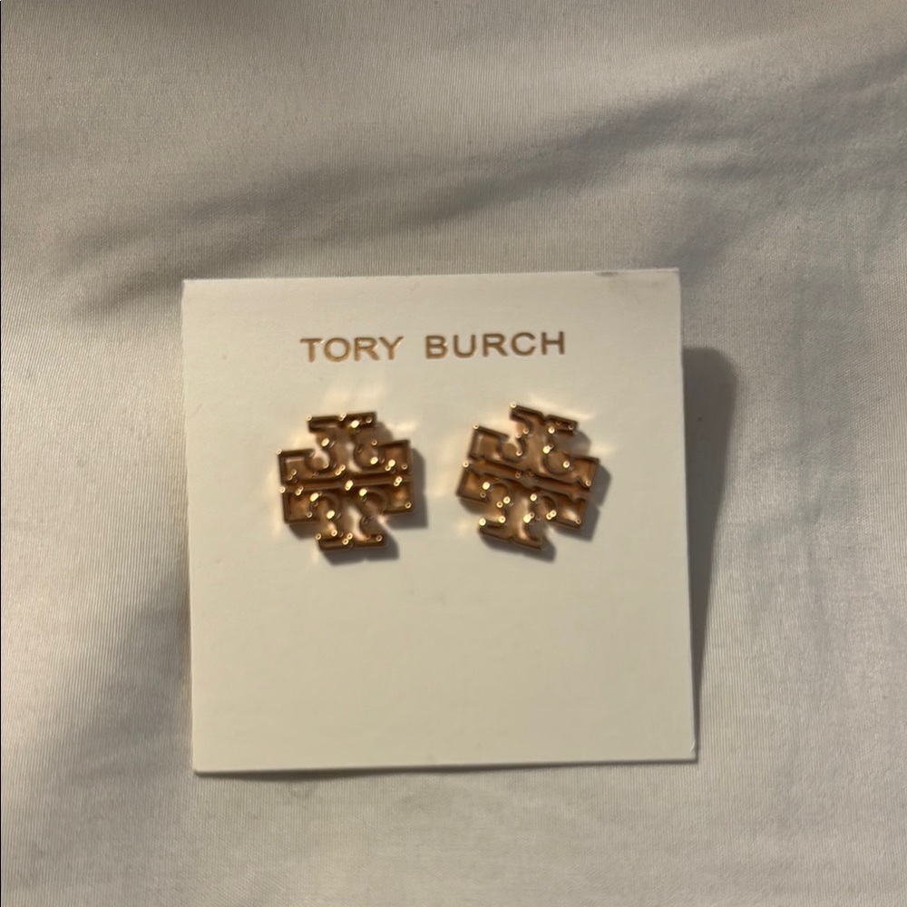 Tory Burch Rose Gold Logo Earrings